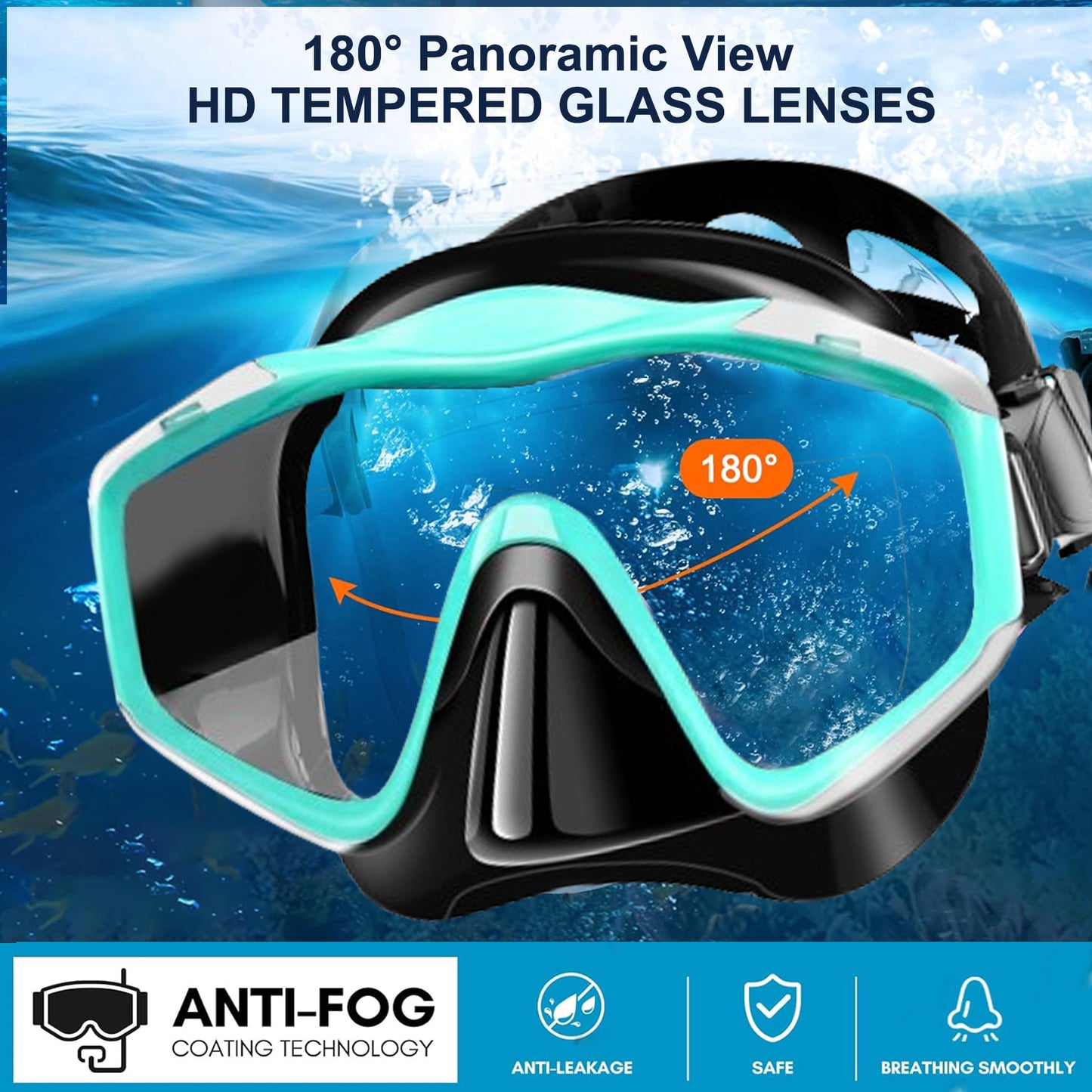 Upgraded diving mask + fully dry snorkel