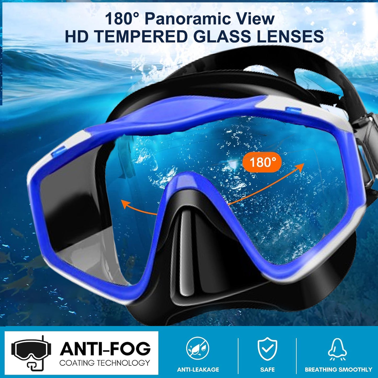 Upgraded diving mask + fully dry snorkel