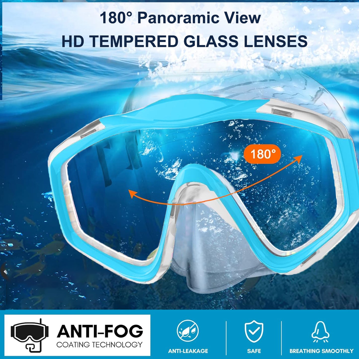Upgraded diving mask + fully dry snorkel