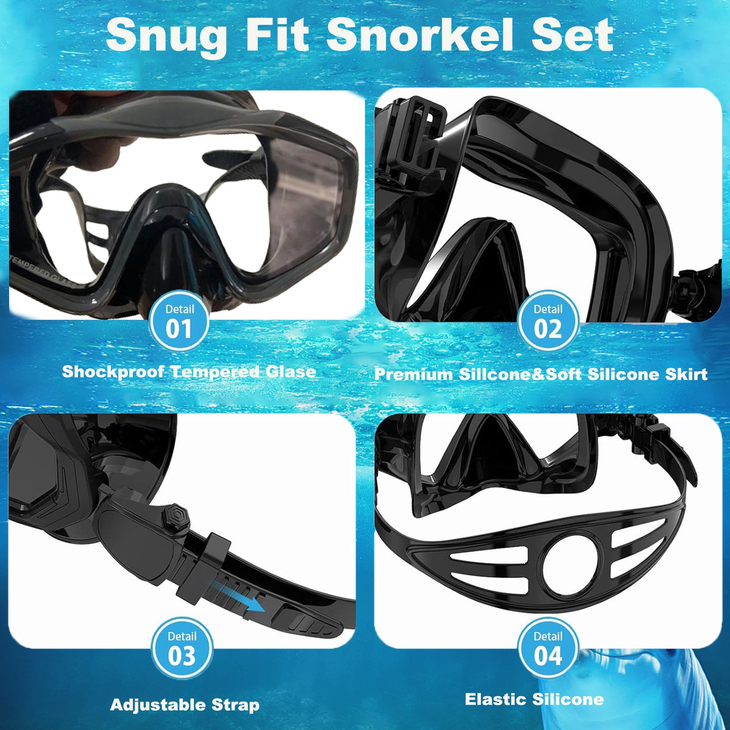 Upgraded diving mask + fully dry snorkel