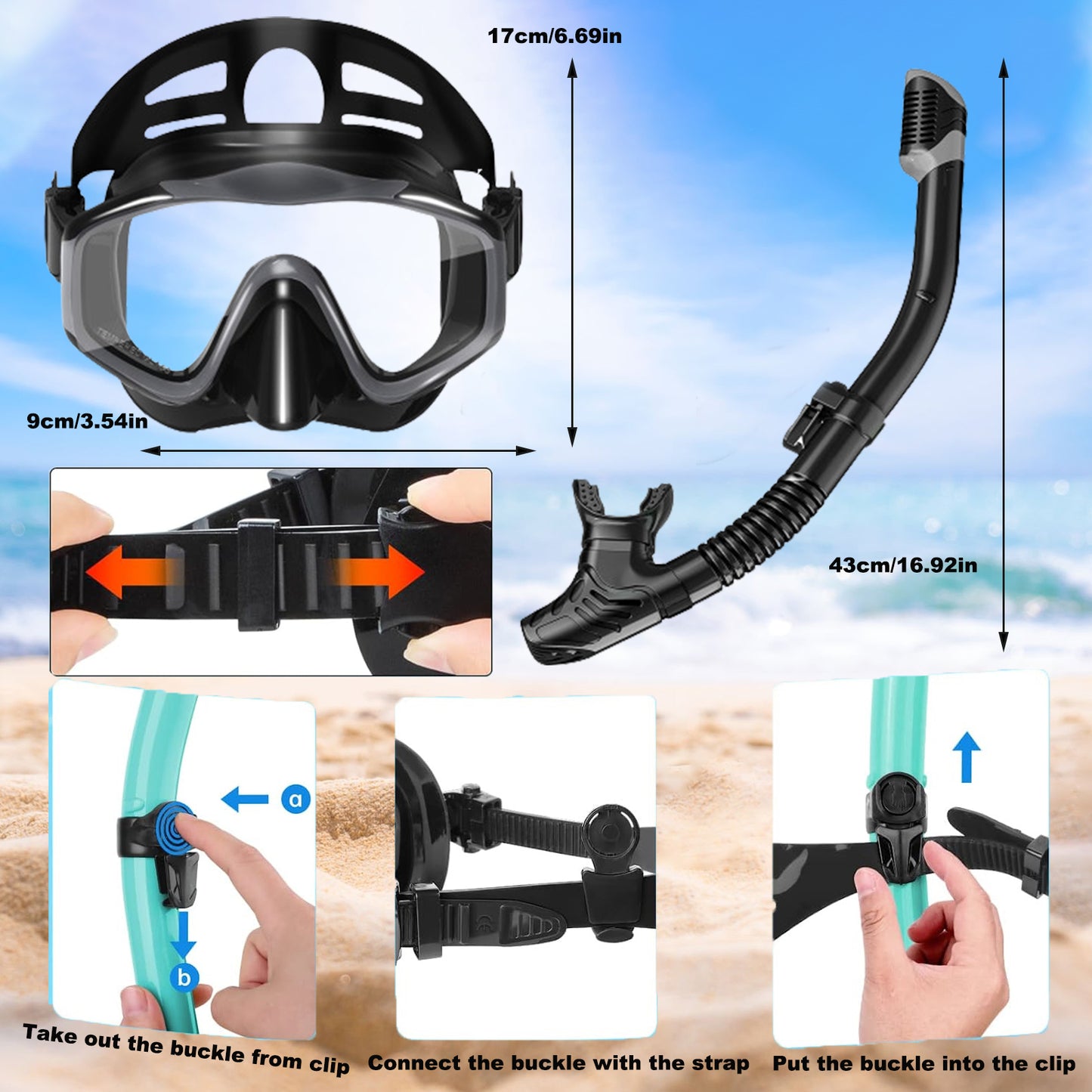 Upgraded diving mask + fully dry snorkel