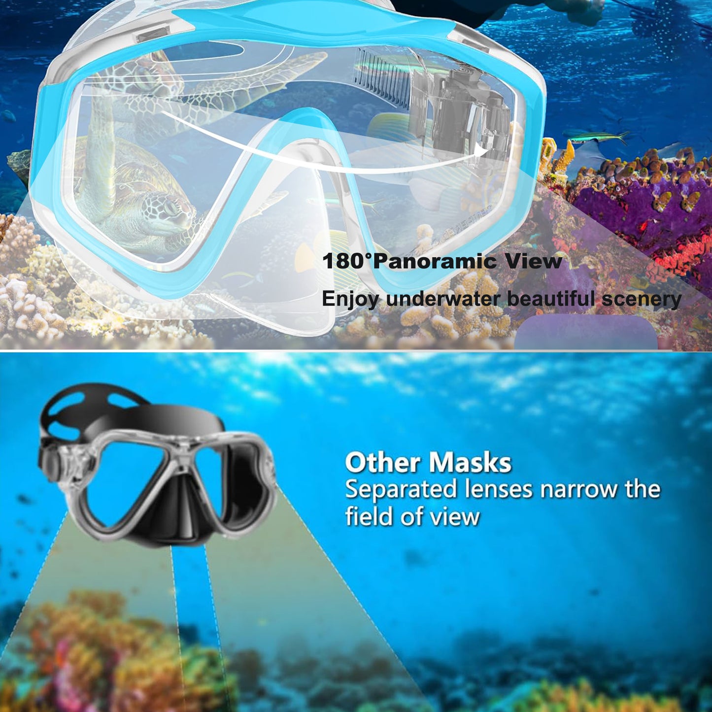 Upgraded diving mask + fully dry snorkel