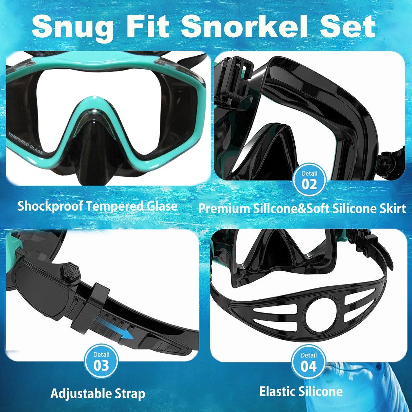 Upgraded diving mask + fully dry snorkel