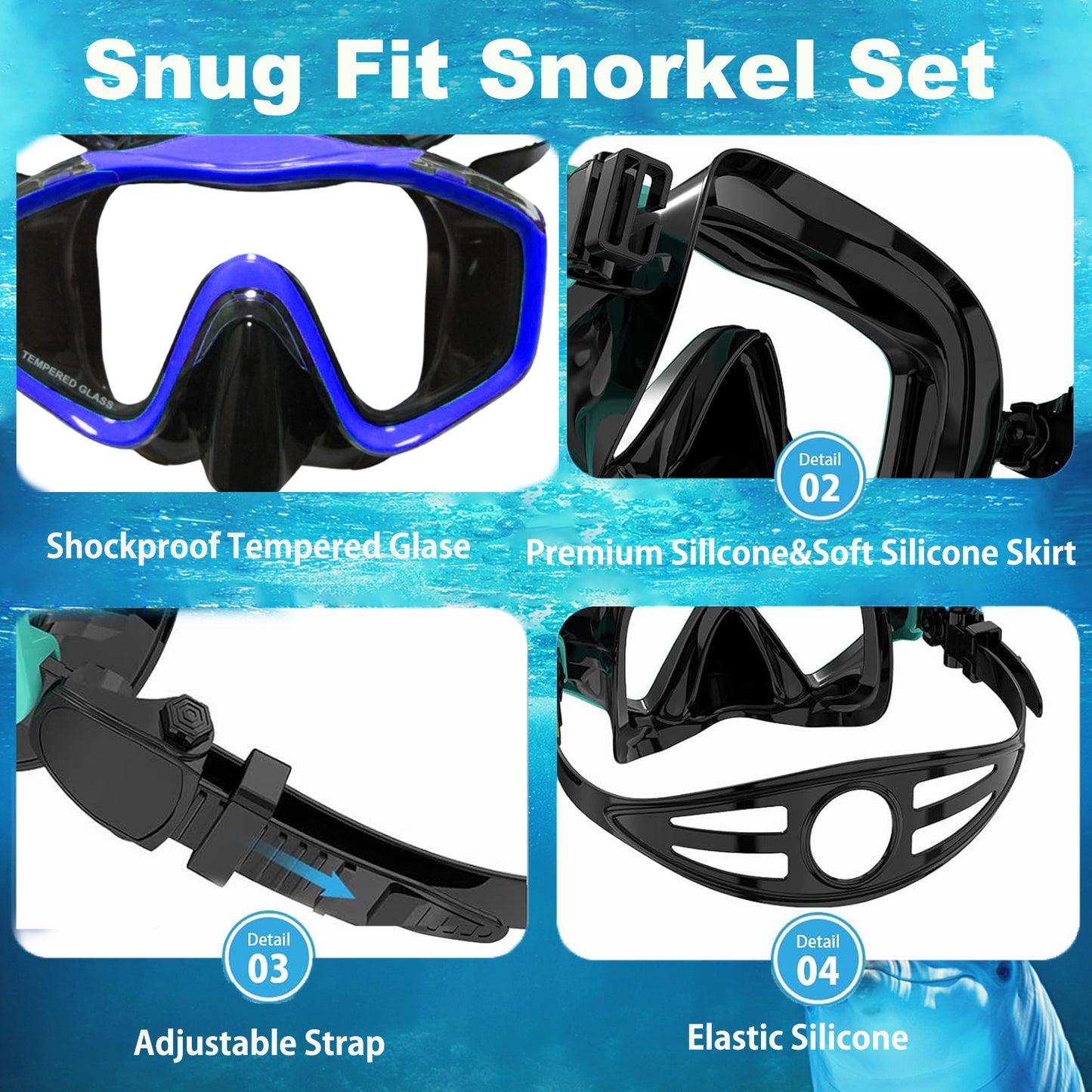 Upgraded diving mask + fully dry snorkel