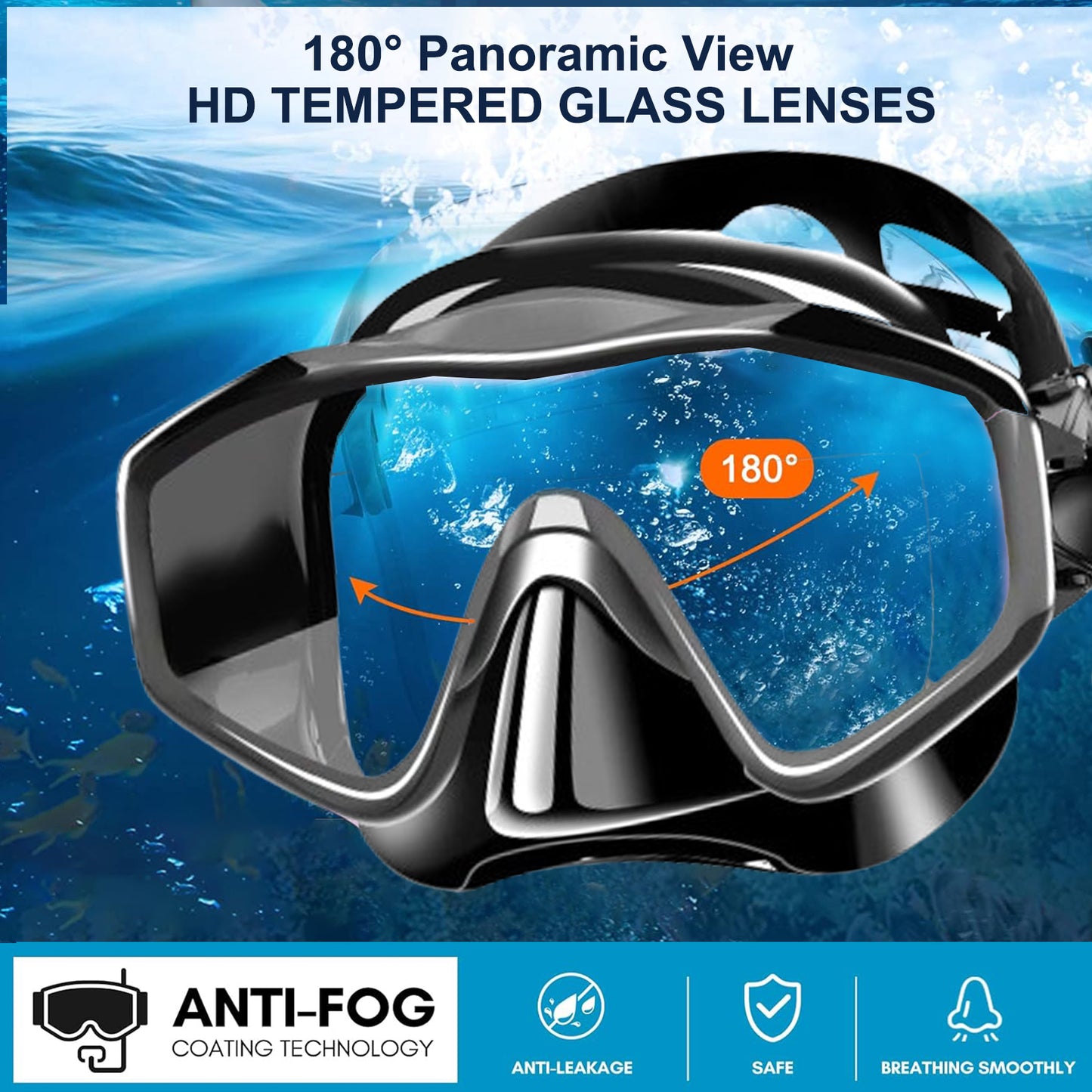 Upgraded diving mask + fully dry snorkel
